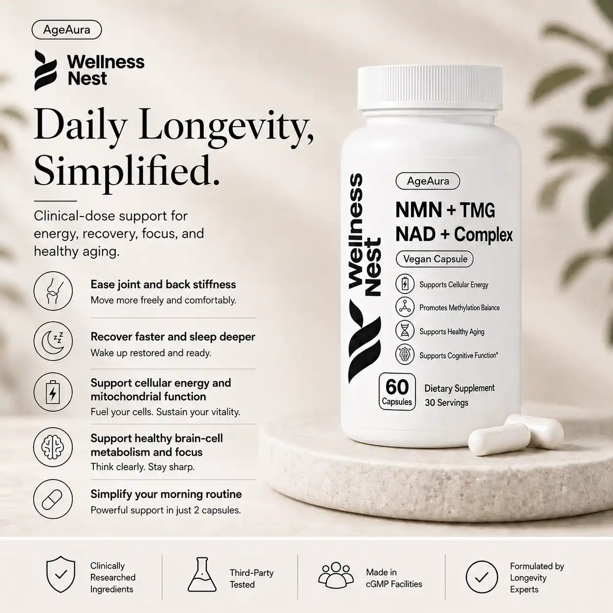AgeAura Pure NMN + TMG NAD+ Complex